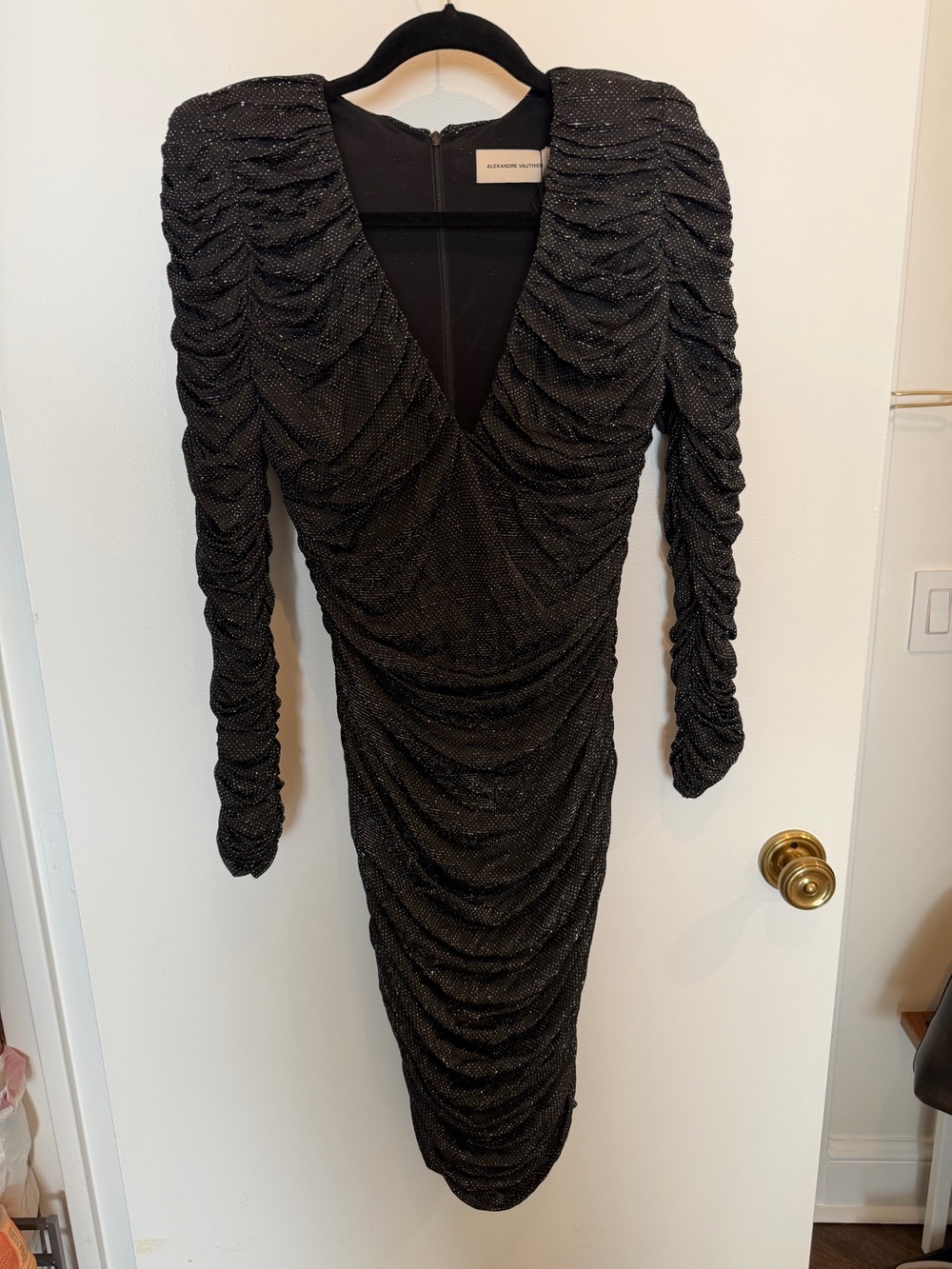 Alexandre Vauthier Ruched Metallic Long-Sleeve Cocktail Dress size 8 NWT